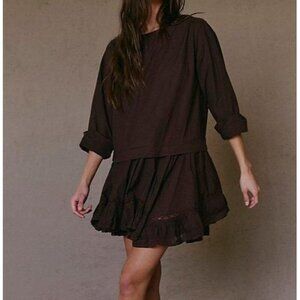 free-est La Bamba Cotton Drop Waist Ruffle Lace Hem Mini Dress Size Small
